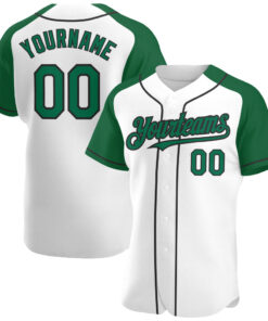 Custom White Kelly Green-Black Authentic Raglan Sleeves Baseball Jersey