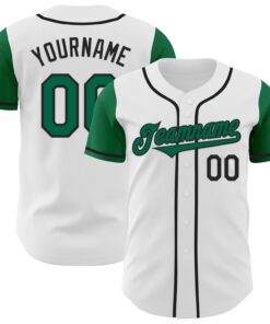 Custom White Kelly Green-Black Authentic Two Tone Baseball Jersey