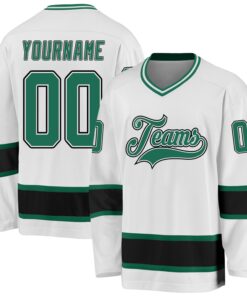 Custom White Kelly Green-Black Hockey Jersey