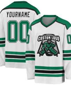 Custom White Kelly Green-Black Hockey Jersey