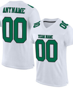 Custom White Kelly Green-Black Mesh Authentic Football Jersey