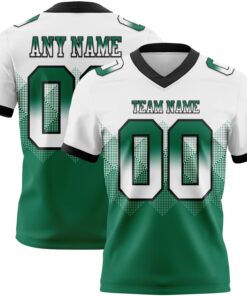 Custom White Kelly Green-Black Mesh Authentic Gradient Square Shape Flag Football Jersey