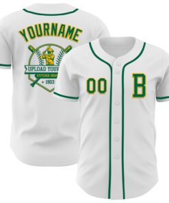 Custom White Kelly Green-Gold Authentic Baseball Jersey