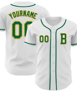 Custom White Kelly Green-Gold Authentic Baseball Jersey