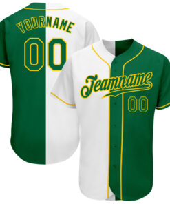 Custom White Kelly Green-Gold Authentic Split Fashion Baseball Jersey