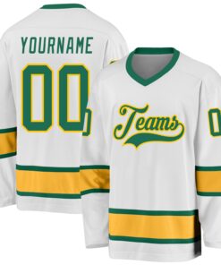 Custom White Kelly Green-Gold Hockey Jersey