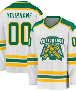 Custom White Kelly Green-Gold Hockey Jersey