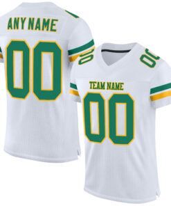 Custom White Kelly Green-Gold Mesh Authentic Football Jersey