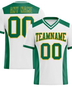 Custom White Kelly Green-Gold Mesh Authentic Football Jersey