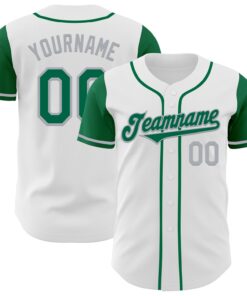 Custom White Kelly Green-Gray Authentic Two Tone Baseball Jersey