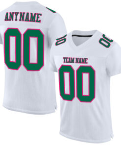 Custom White Kelly Green-Hot Pink Mesh Authentic Football Jersey