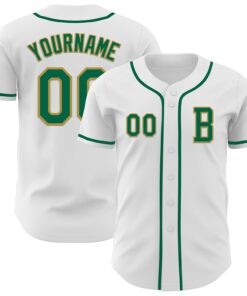 Custom White Kelly Green-Old Gold Authentic Baseball Jersey
