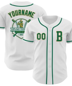 Custom White Kelly Green-Old Gold Authentic Baseball Jersey