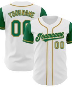 Custom White Kelly Green-Old Gold Authentic Two Tone Baseball Jersey