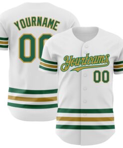 Custom White Kelly Green-Old Gold Line Authentic Baseball Jersey