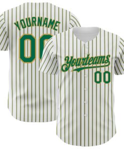Custom White (Kelly Green Old Gold Pinstripe) Kelly Green-Old Gold Authentic Baseball Jersey