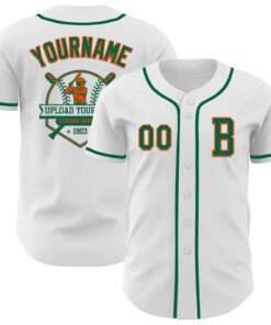 Custom White Kelly Green-Orange Authentic Baseball Jersey