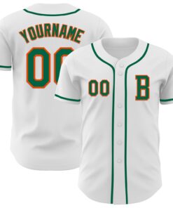 Custom White Kelly Green-Orange Authentic Baseball Jersey