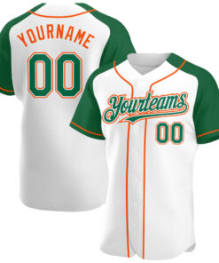 Custom White Kelly Green-Orange Authentic Raglan Sleeves Baseball Jersey