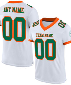 Custom White Kelly Green-Orange Mesh Authentic Football Jersey