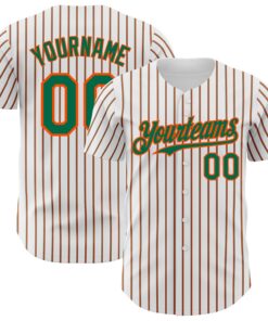 Custom White (Kelly Green Orange Pinstripe) Kelly Green-Orange Authentic Baseball Jersey