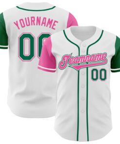 Custom White Kelly Green-Pink Authentic Two Tone Baseball Jersey