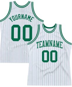 Custom White Kelly Green Pinstripe Kelly Green Authentic Basketball Jersey