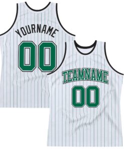 Custom White Kelly Green Pinstripe Kelly Green-Black Authentic Basketball Jersey