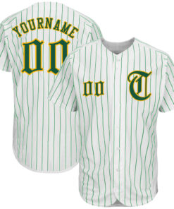Custom White Kelly Green Pinstripe Kelly Green-Gold Authentic Baseball Jersey