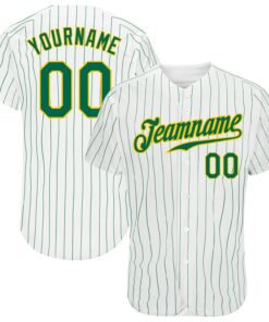 Custom White Kelly Green Pinstripe Kelly Green-Gold Authentic Baseball Jersey