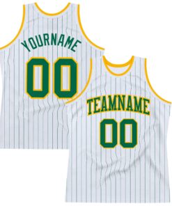 Custom White Kelly Green Pinstripe Kelly Green-Gold Authentic Basketball Jersey