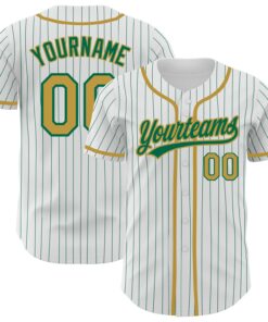 Custom White Kelly Green Pinstripe Old Gold Authentic Baseball Jersey