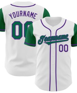 Custom White Kelly Green-Purple Authentic Two Tone Baseball Jersey