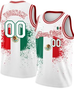 Custom White Kelly Green-Red 3D Mexican Flag Authentic Basketball Jersey