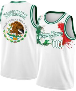 Custom White Kelly Green-Red 3D Mexican Flag Splashes Authentic Basketball Jersey