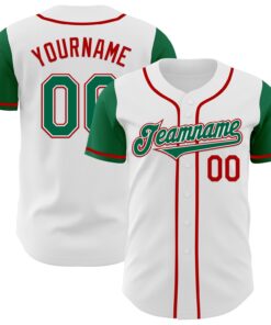 Custom White Kelly Green-Red Authentic Two Tone Baseball Jersey