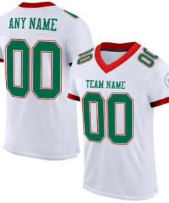 Custom White Kelly Green-Red Mesh Authentic Football Jersey