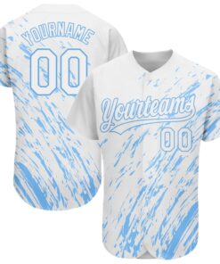 Custom White Light Blue 3D Pattern Design Authentic Baseball Jersey