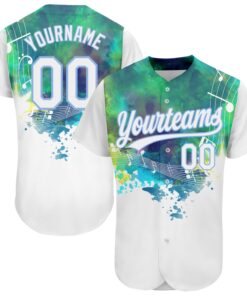 Custom White Light Blue 3D Pattern Design Music Festival Abstract Colorful Music Grunge Style Authentic Baseball Jersey