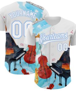 Custom White Light Blue 3D Pattern Design Music Festival Authentic Baseball Jersey