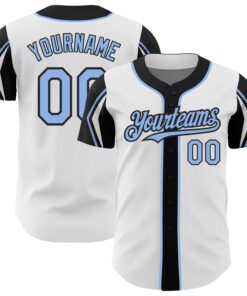 Custom White Light Blue-Black 3 Colors Arm Shapes Authentic Baseball Jersey