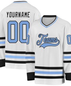 Custom White Light Blue-Black Hockey Jersey