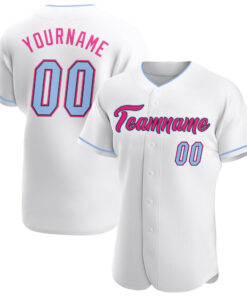 Custom White Light Blue Black-Hot Pink Authentic Baseball Jersey