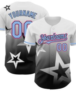 Custom White Light Blue Black-Pink 3D Pattern Design Gradient Style Twinkle Star Authentic Baseball Jersey
