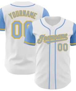 Custom White Light Blue-Gold Authentic Two Tone Baseball Jersey