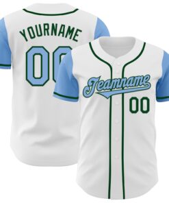Custom White Light Blue-Green Authentic Two Tone Baseball Jersey