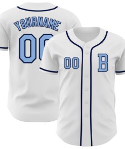 Custom White Light Blue-Navy Authentic Baseball Jersey