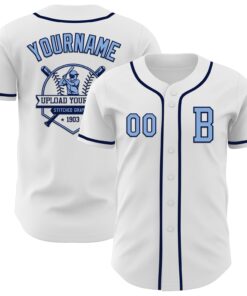 Custom White Light Blue-Navy Authentic Baseball Jersey