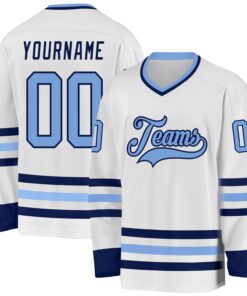 Custom White Light Blue-Navy Hockey Jersey