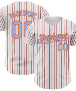 Custom White (Light Blue Orange Pinstripe) Light Blue-Orange Authentic Baseball Jersey